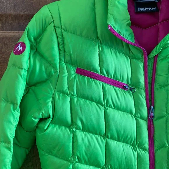 Marmot Bright Green with Fuschia Accents Puffer Jacket - Size S/P - Picture 3 of 4